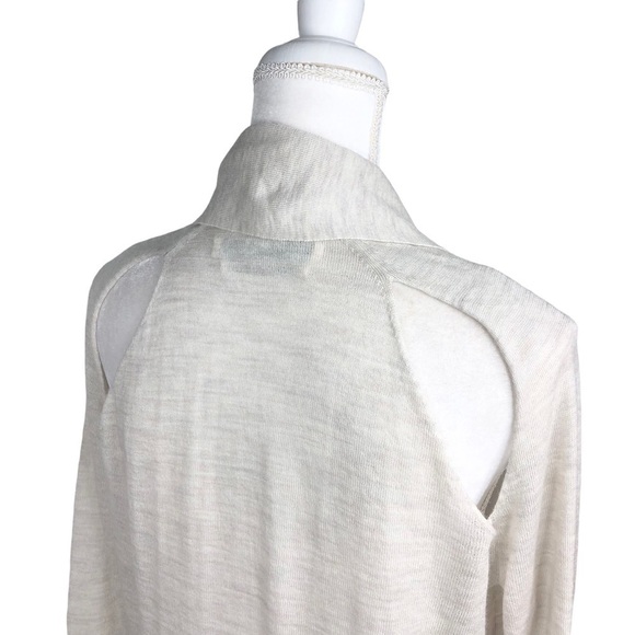All Saints cut-out shoulder drape open cardigan sweater 4 gray cream wool - Picture 9 of 16
